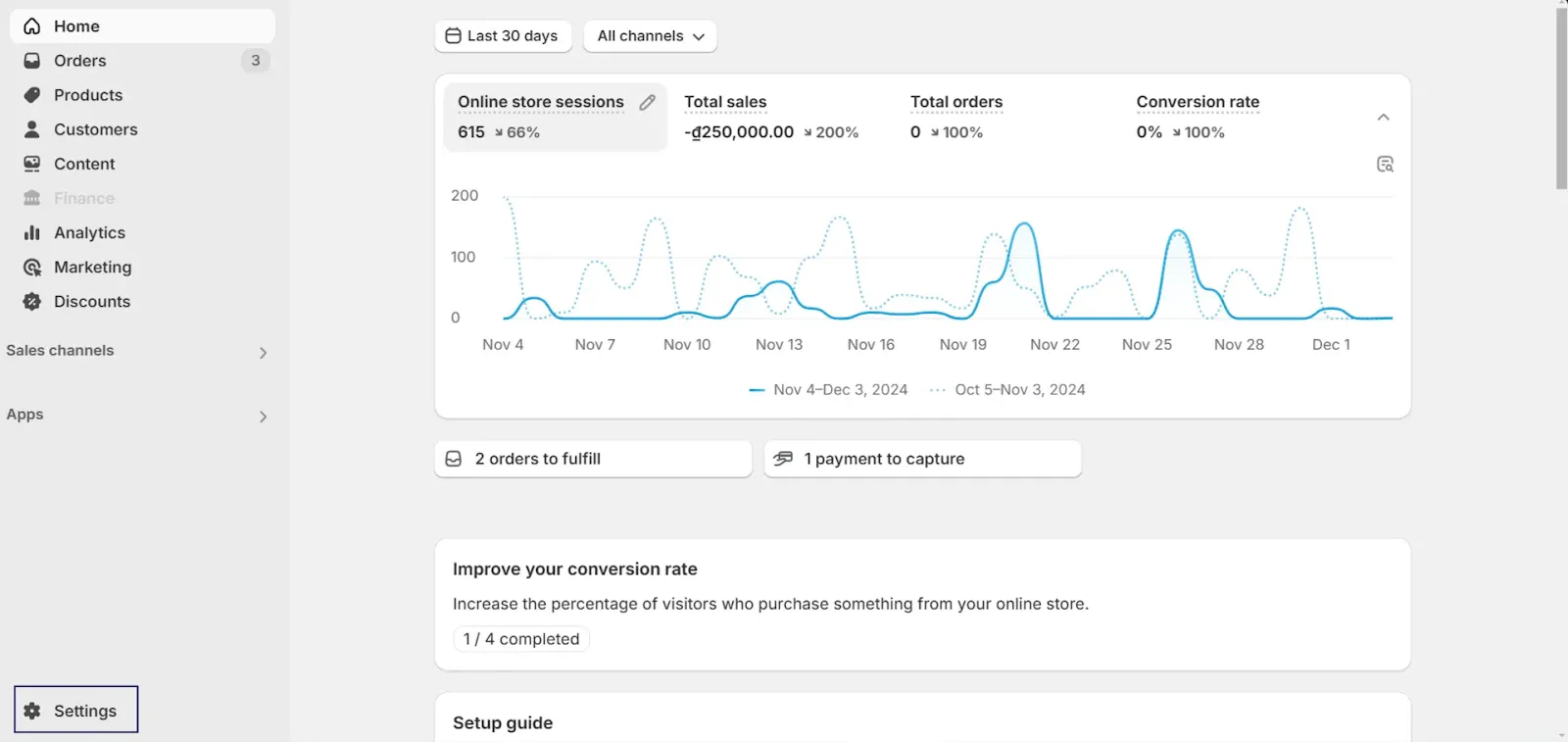 Log into your Shopify Admin and go to Settings 